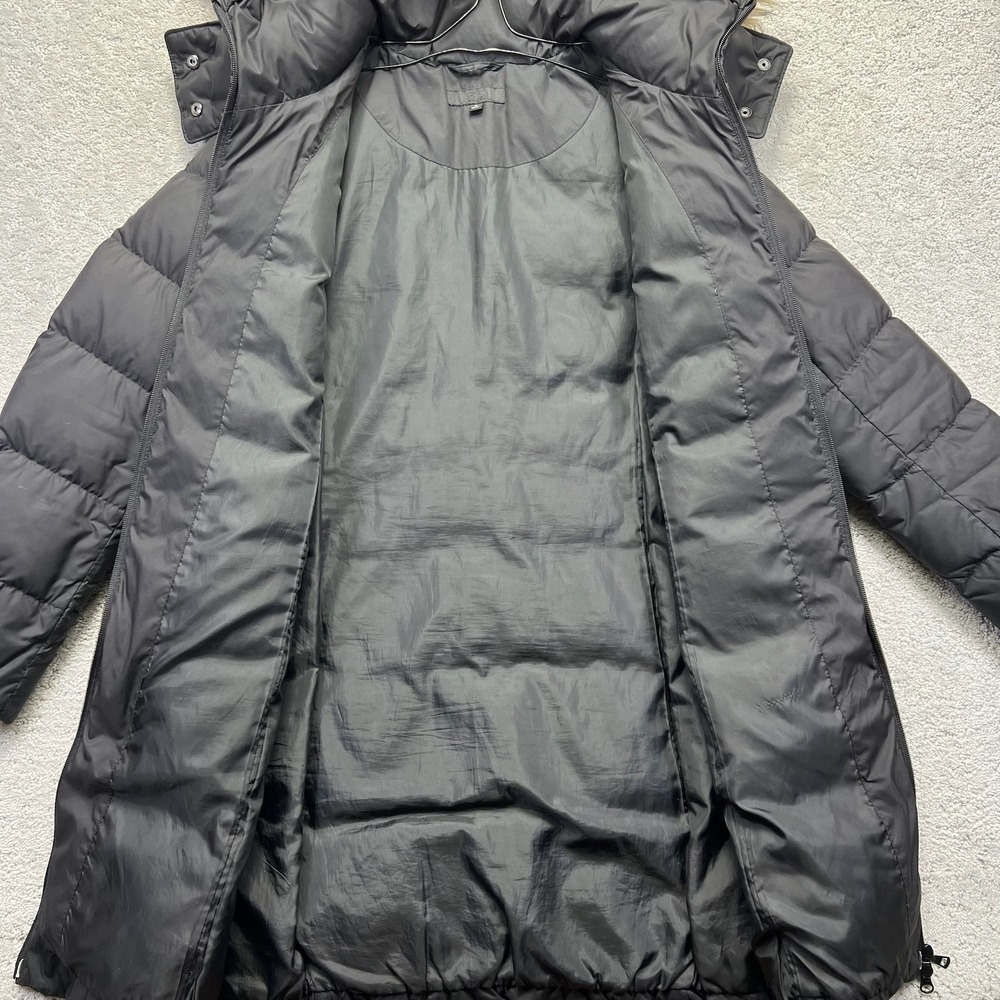 Uniqlo Puffer Parka Jacket Womens Medium Black Down Faux Fur Hood Belted Outdoor - Picture 8 of 16